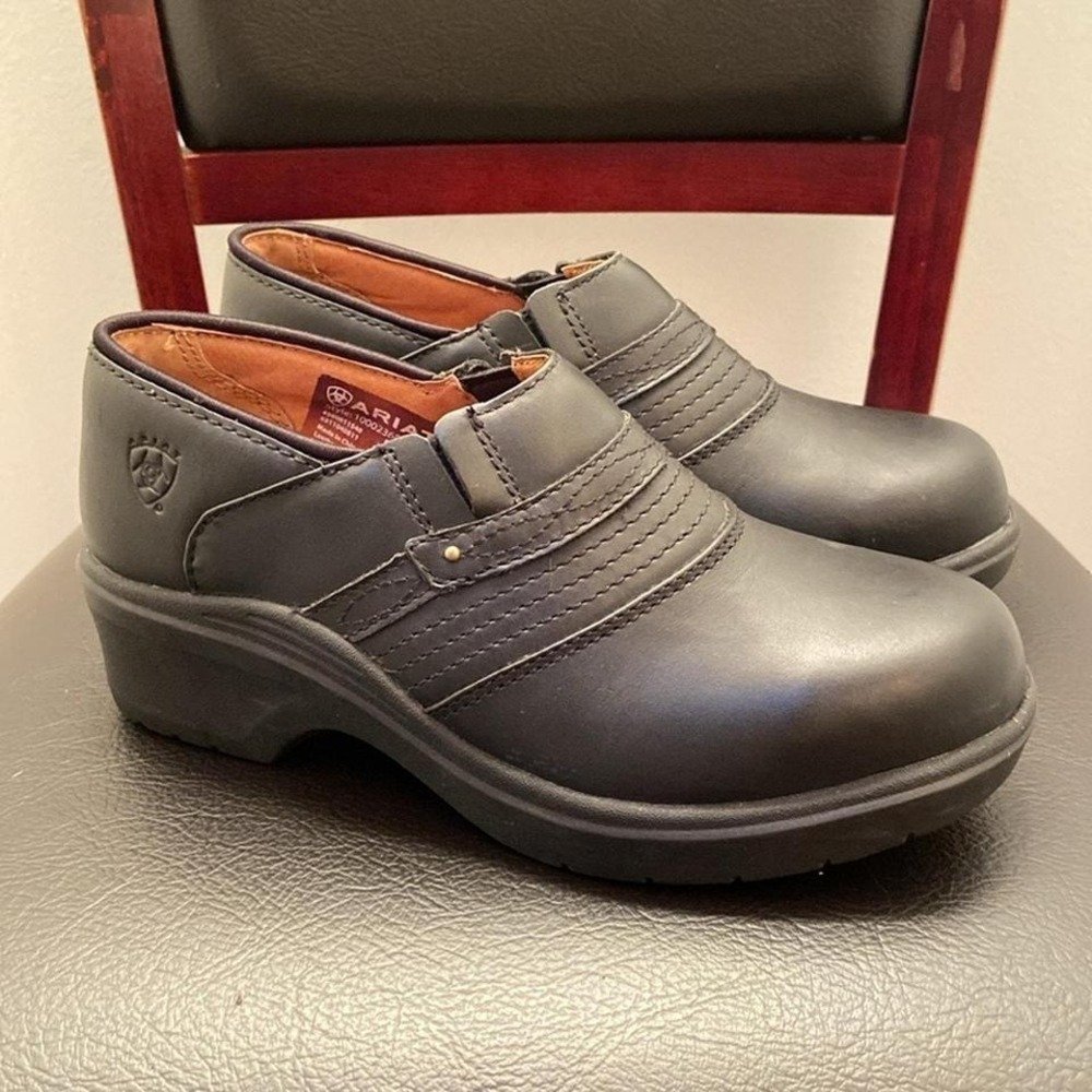 Ariat Work Steel Toe Safety Clog Women's 6.5B Black Leather‎ Slip Oil Resistant - Picture 3 of 5